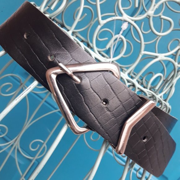 Genuine Leather Belt Alligator Embossed Goth Avant Garde Punk Triangle Brutalist - Picture 8 of 15